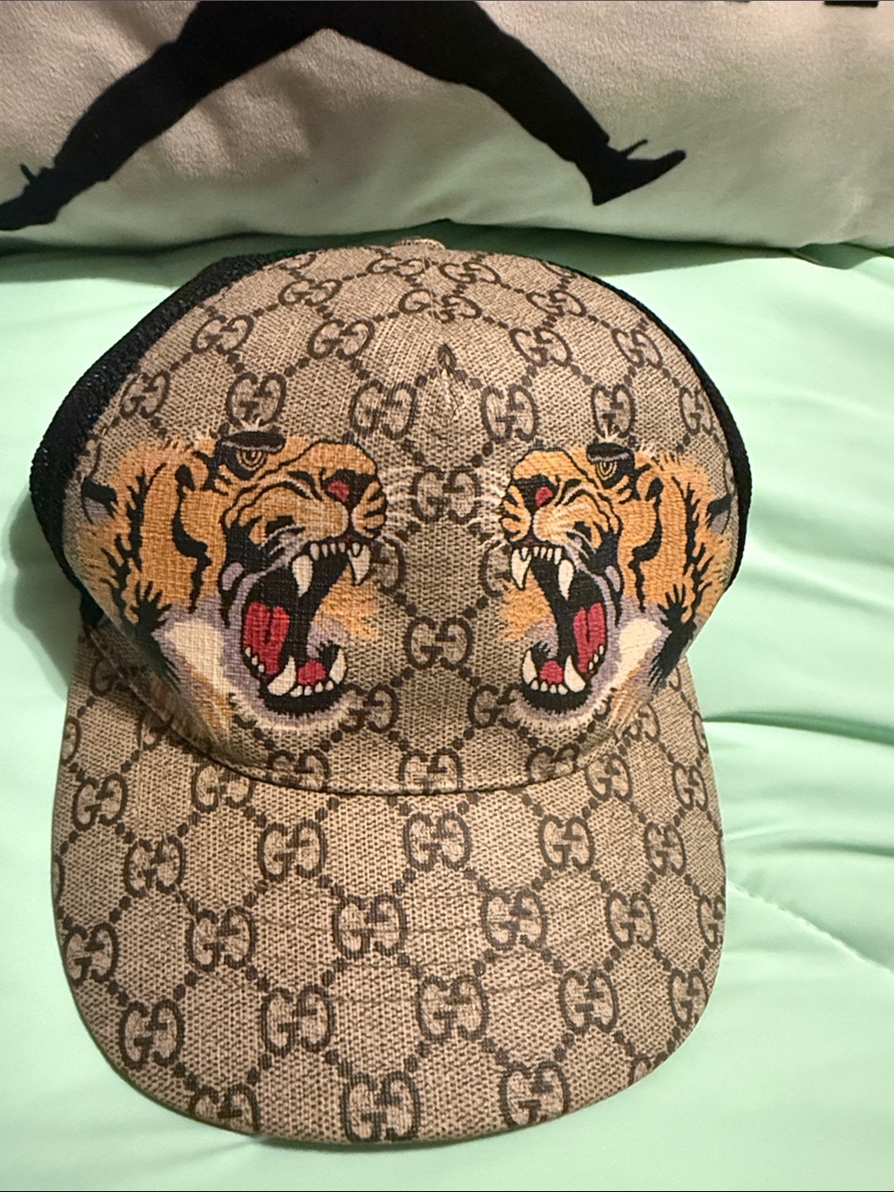 Gucci Beige/Tan GG Canvas Tiger Embroidered Cap